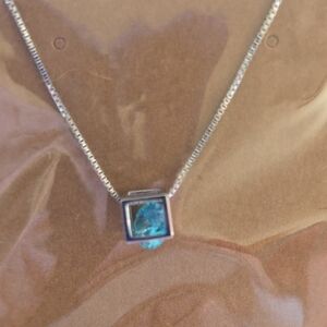 Silver Necklace with Blue Gemstone